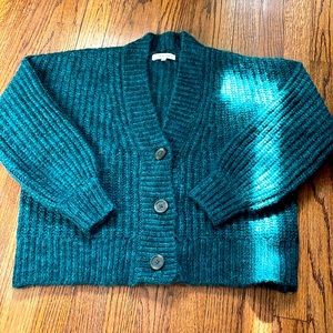 Dark teal cropped cardigan sweater